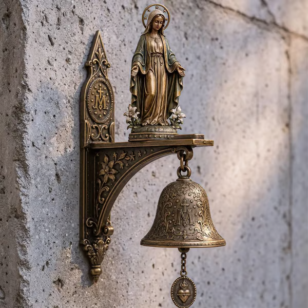 ✨ Our Lady of Grace Bronze Miraculous Medal Wall Bell | 🙏Catholic Religious Home & Garden Decor